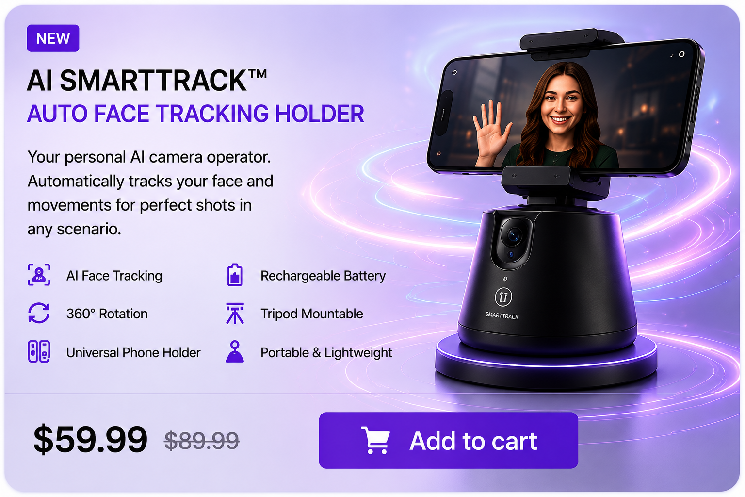 AI SmartTrack™ Auto Face Tracking Holder