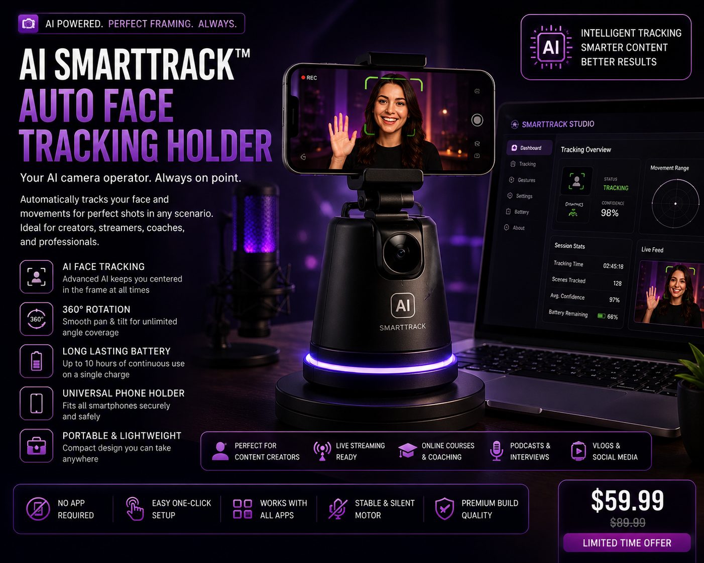AI SmartTrack™ Auto Face Tracking Holder